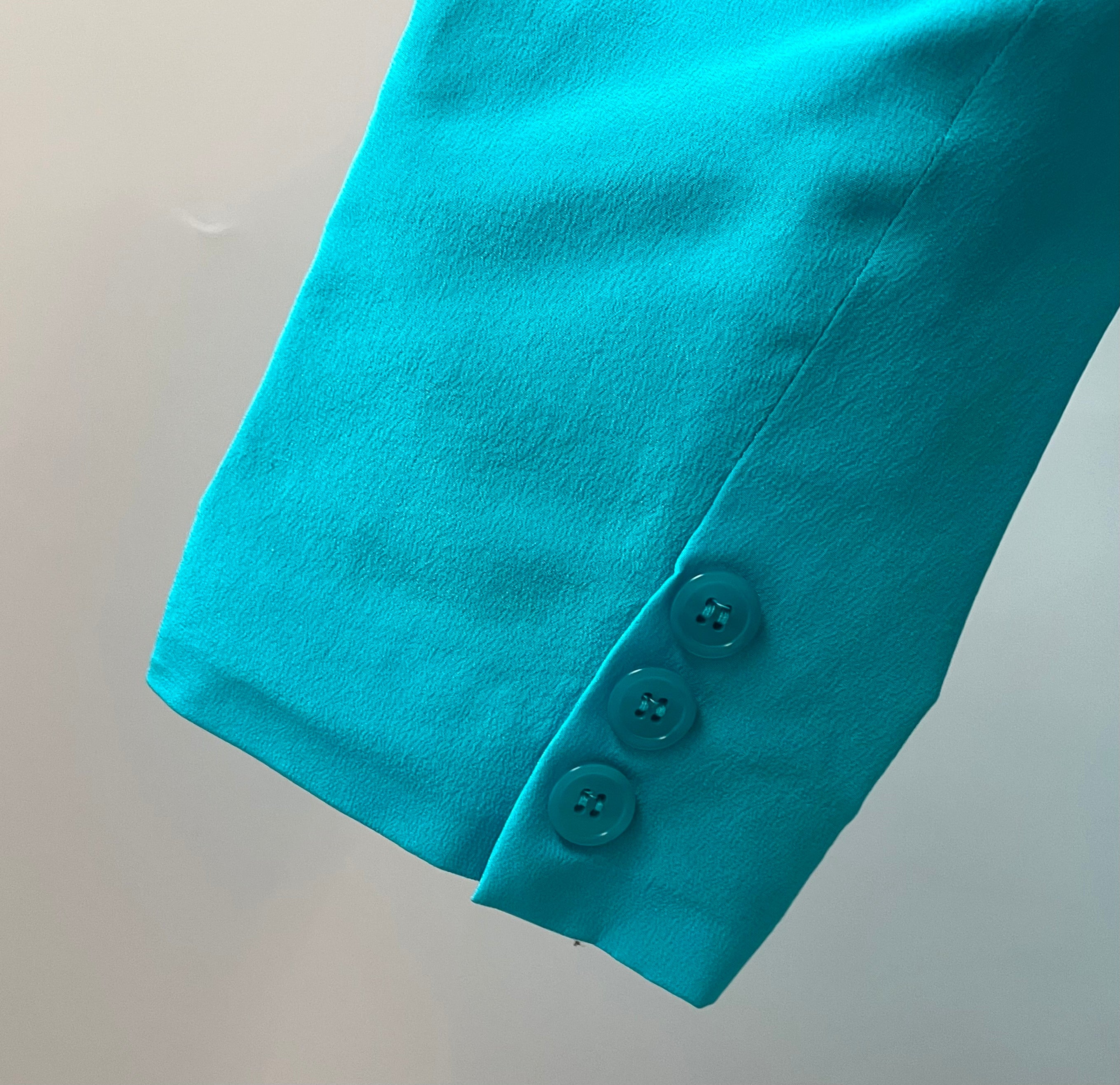 1980s Savannah Turquoise Silk Jacket, Size: S/M