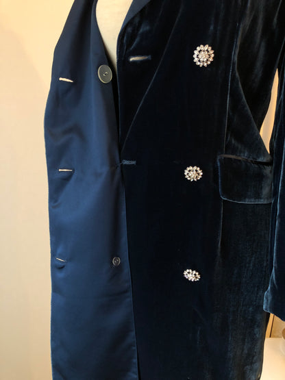 Vintage Bloomingdale’s Deep Navy Velvet, Satin, & Rhinestone Evening Blazer, Size Small P (4/6)