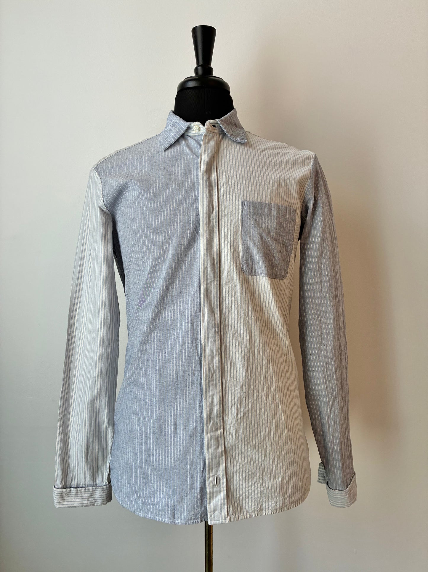 Kolor Pinstripe Blocking Button Down Shirt, 99% Cotton, Size: Medium