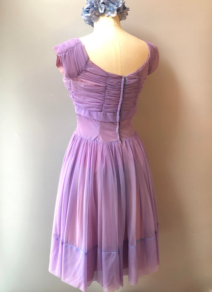 1950’s Hand Sewn Beaded & Sequin Chiffon Party Dress, Size Medium
