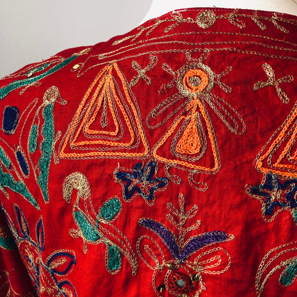 Vintage Passports Artisan Embroidered Elephant/Bird 100% Cotton Cropped Jacket, Size Large
