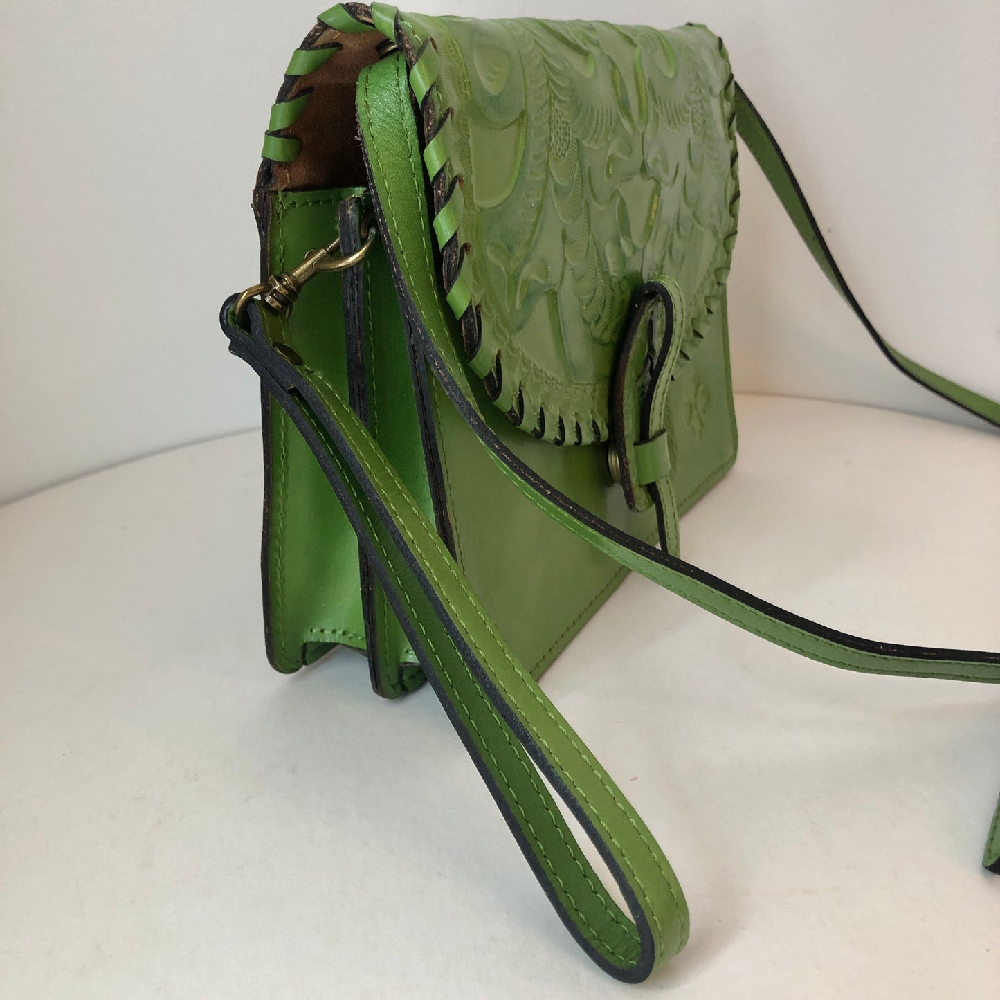 Pre-Owned Patricia Nash Tooled Leather Convertible Cross Body Handbag, with Dust Bag