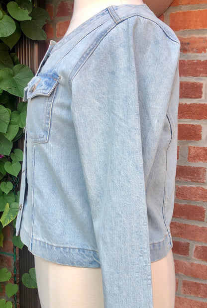Gap Collarless Light Wash Denim Cropped Jacket, Size Large