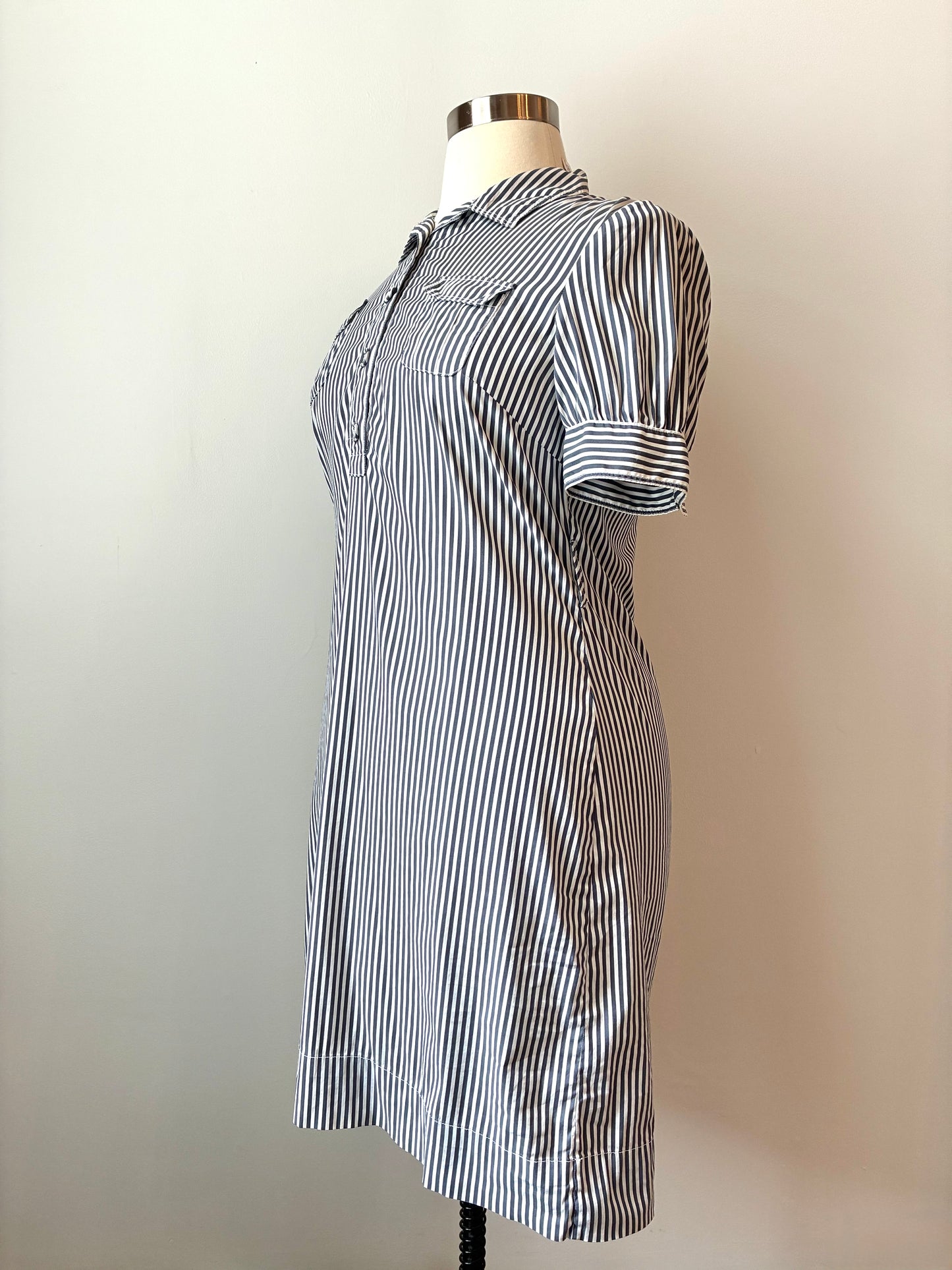 Pre-Owned Banana Republic Cotton Pinstripe Shirt Dress, Size: 12