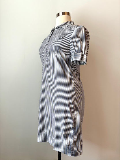 Pre-Owned Banana Republic Cotton Pinstripe Shirt Dress, Size: 12