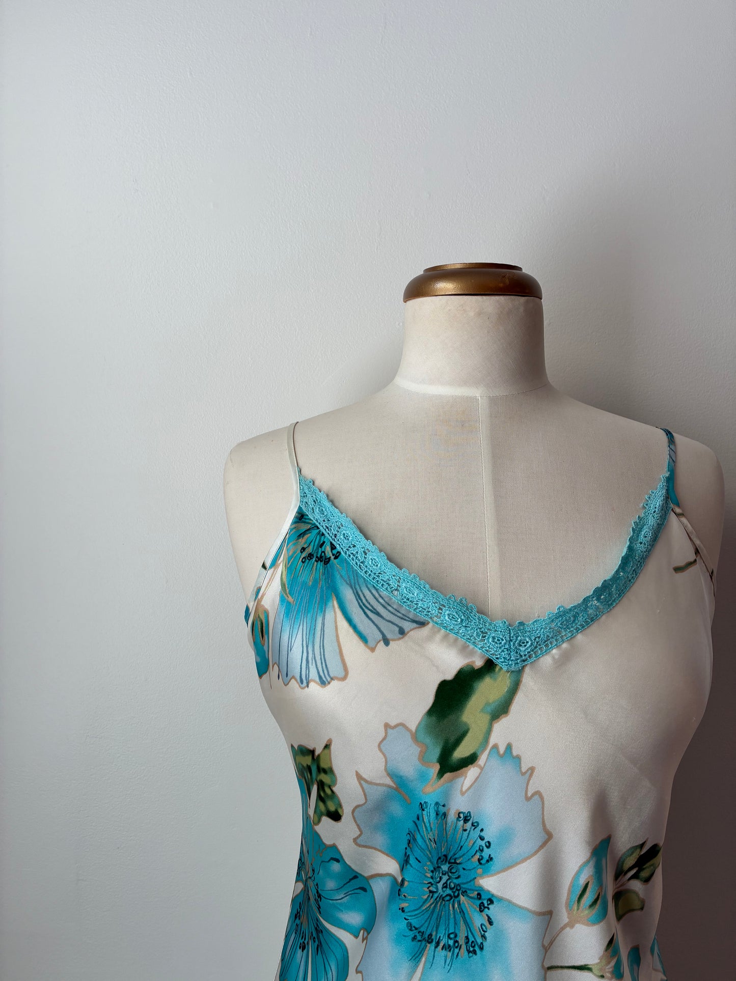 Satin Floral Slip Dress/ Nightgown, Size: Medium