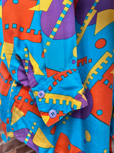 1980s Esprit Abstract Print Multicolor Blouse, Size: S/M