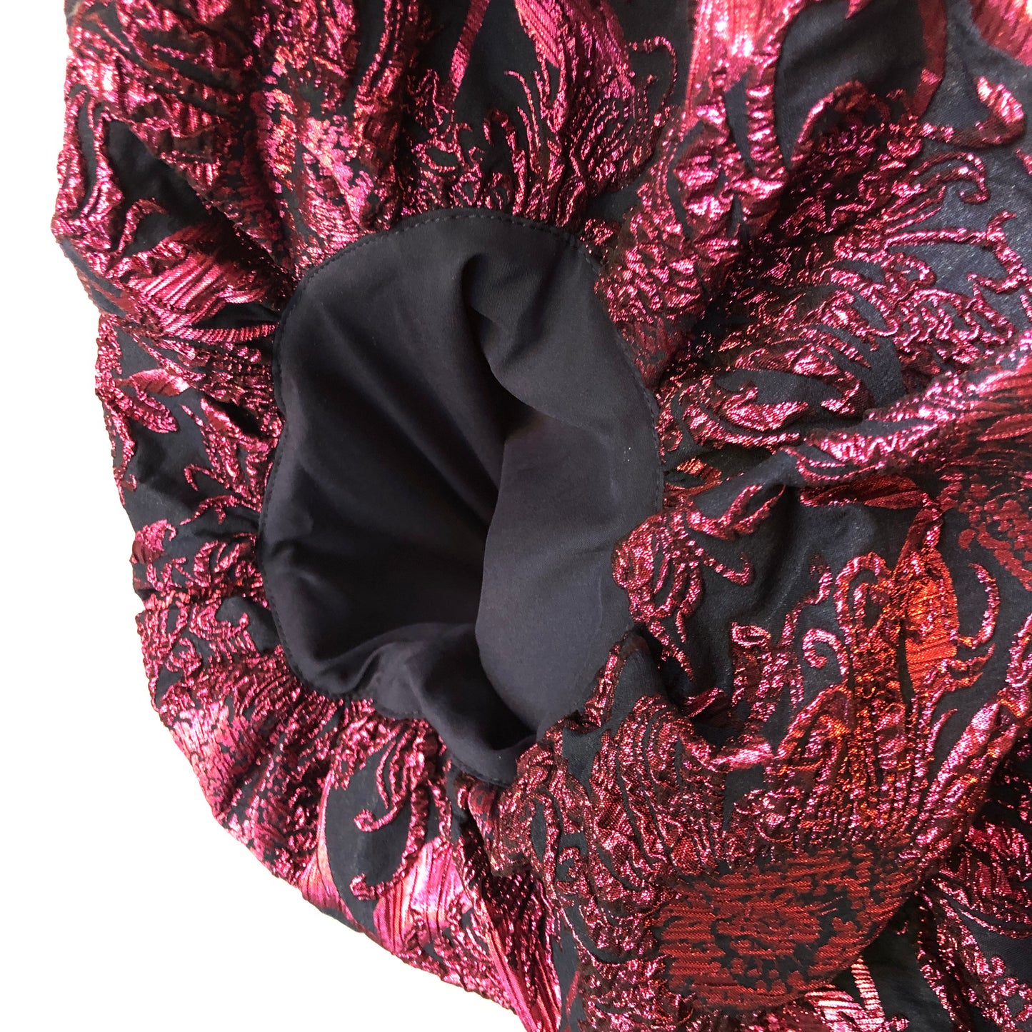 Pre-Owned NWT Lela Rose Navy & Pink Metallic Sunflower Jacquard Puff Sleeve Sheath Dress , Size 12