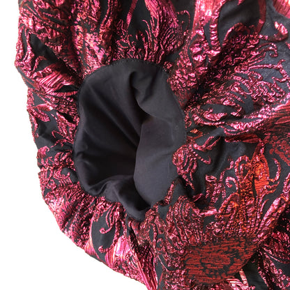 Pre-Owned NWT Lela Rose Navy & Pink Metallic Sunflower Jacquard Puff Sleeve Sheath Dress , Size 12