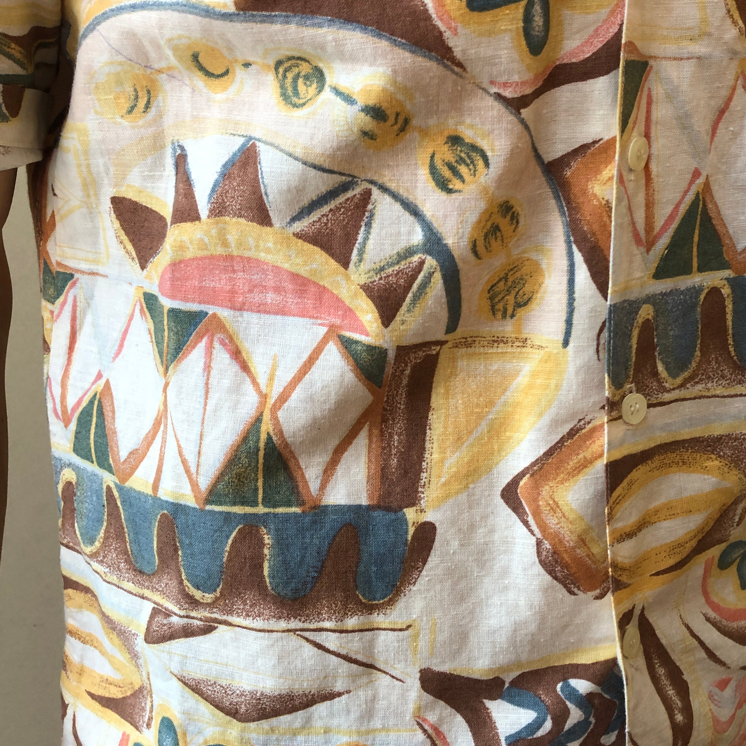 80/90’s D’Accord Island Print Linen Shirt, Size Men’s Medium