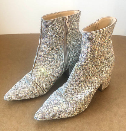Pre-Owned Betsey Johnson Rhinestone Kyla Ankle Boots, Size 8 M