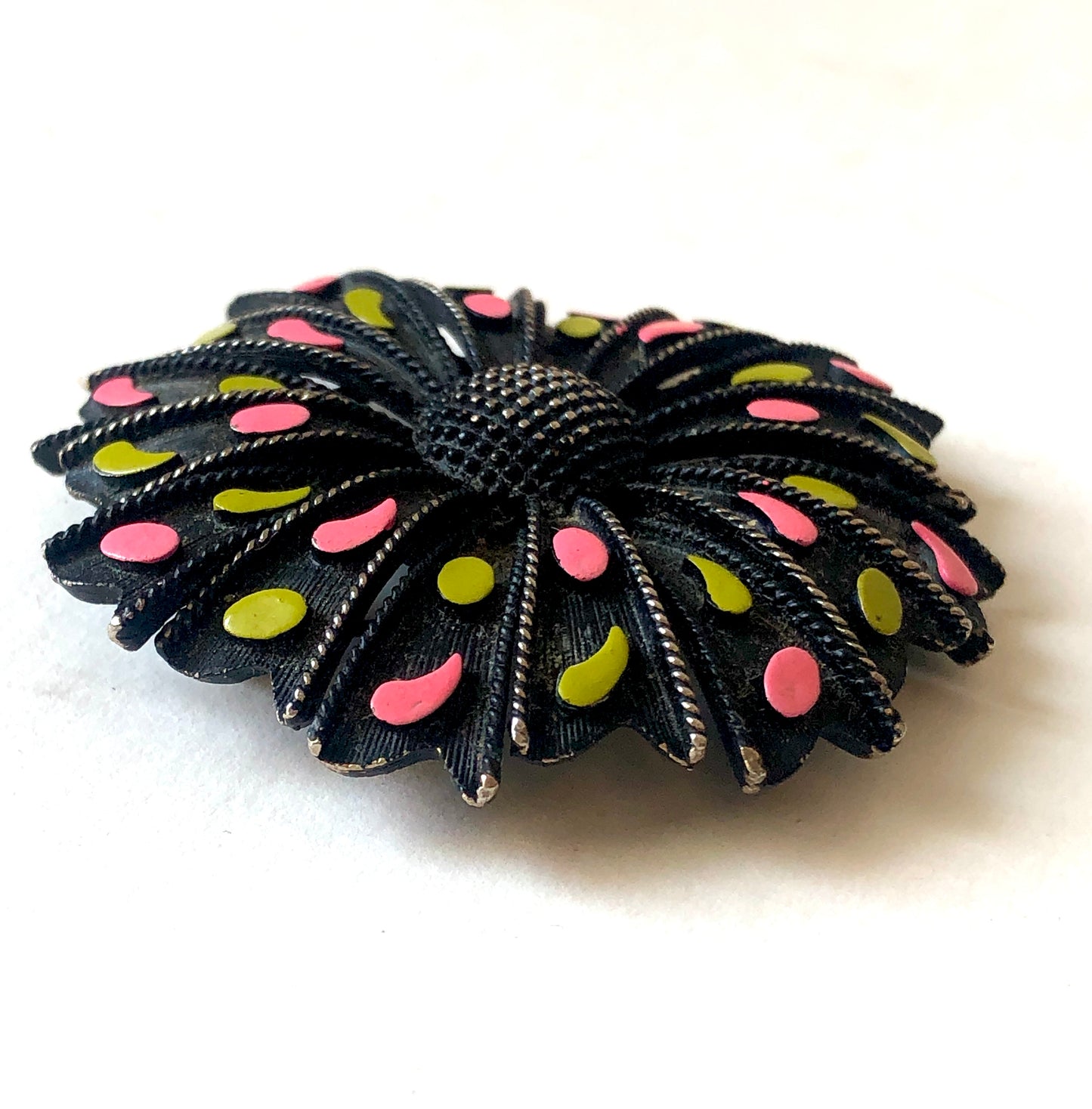 1970’s Alan J. Enamel Design Textured Metal Brooch