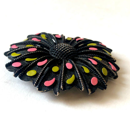 1970’s Alan J. Enamel Design Textured Metal Brooch
