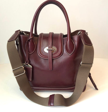 Pre-Owned Dooney & Bourke Burgundy Florentine Leather Toscana Side Zip Satchel with Removable Canvas/Lthr Strap