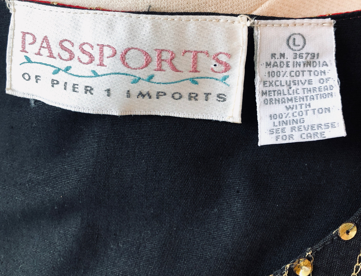 Vintage Passports Artisan Embroidered Elephant/Bird 100% Cotton Cropped Jacket, Size Large