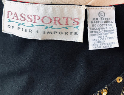 Vintage Passports Artisan Embroidered Elephant/Bird 100% Cotton Cropped Jacket, Size Large