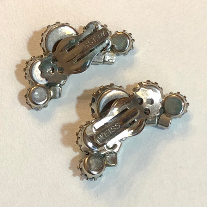 1950’s Weiss Aurora Borealis Rhinestone Crescent Shape Clip On Earrings