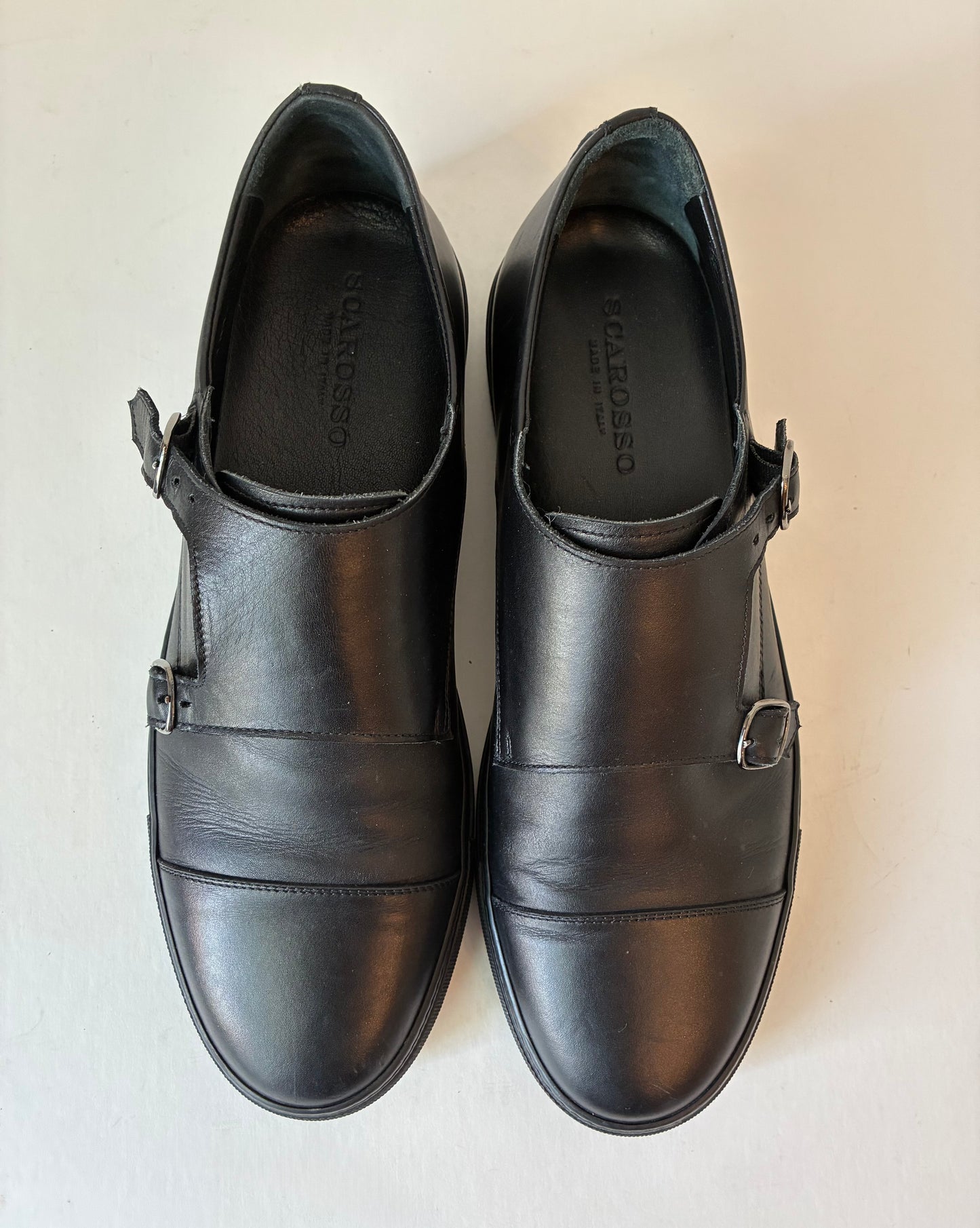 Pre-Owned Men’s Scarosso Fabio Intense Black Leather Sneakers, Size: 10-10.5