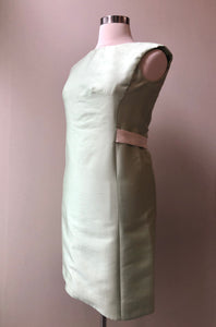 1960’s 2pc Celery & Ivory Silk Textured Coat and Dress Set, Size Large (12/14)