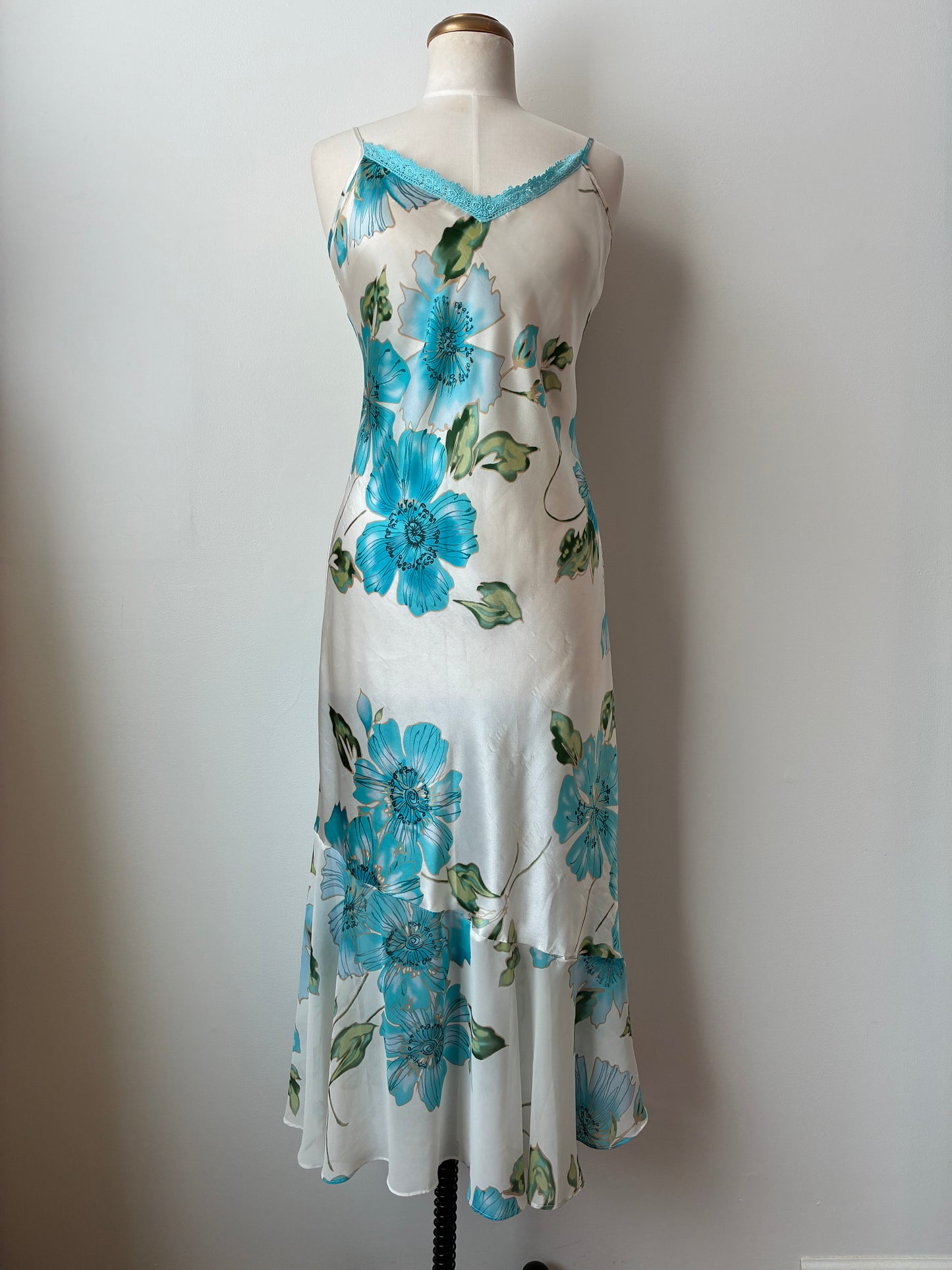 Satin Floral Slip Dress/ Nightgown, Size: Medium