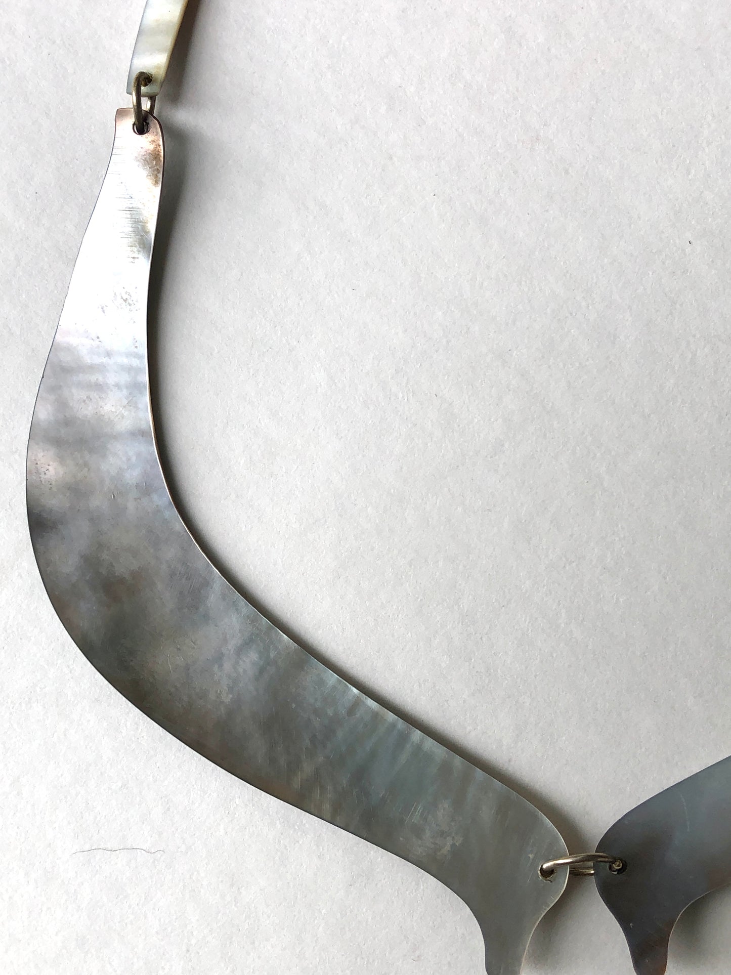 Vintage 2Pc Iridescent Mother of Pearl Split Bib Collar Necklace with Matching Drop Earrings