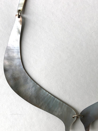 Vintage 2Pc Iridescent Mother of Pearl Split Bib Collar Necklace with Matching Drop Earrings