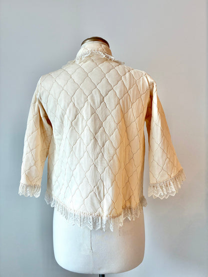 1950’s Quilted Bed Jacket and Pajama Pant Set, Size: 34, Material: Acetate and Cotton (with box)