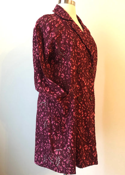 Pre-Owned 2PC Johnny Was Zaragoza Eyelet Embroidered Dress and Double Breasted Coat Set, Size XL