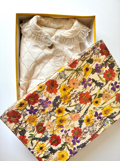 1950’s Quilted Bed Jacket and Pajama Pant Set, Size: 34, Material: Acetate and Cotton (with box)