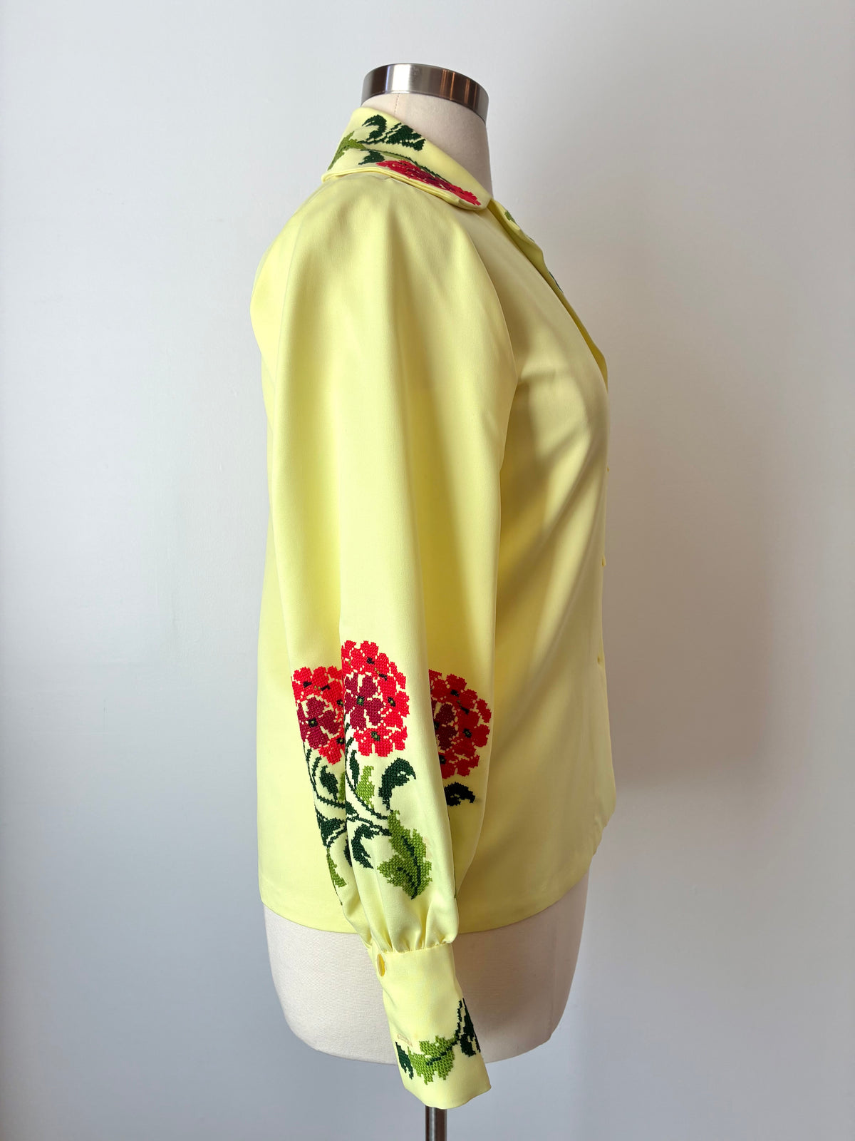 70’s Handmade Petit Point Embroidered Blouse, Size Large