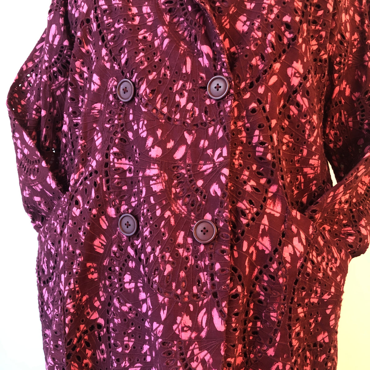 Pre-Owned 2PC Johnny Was Zaragoza Eyelet Embroidered Dress and Double Breasted Coat Set, Size XL