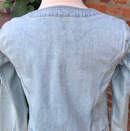 Gap Collarless Light Wash Denim Cropped Jacket, Size Large