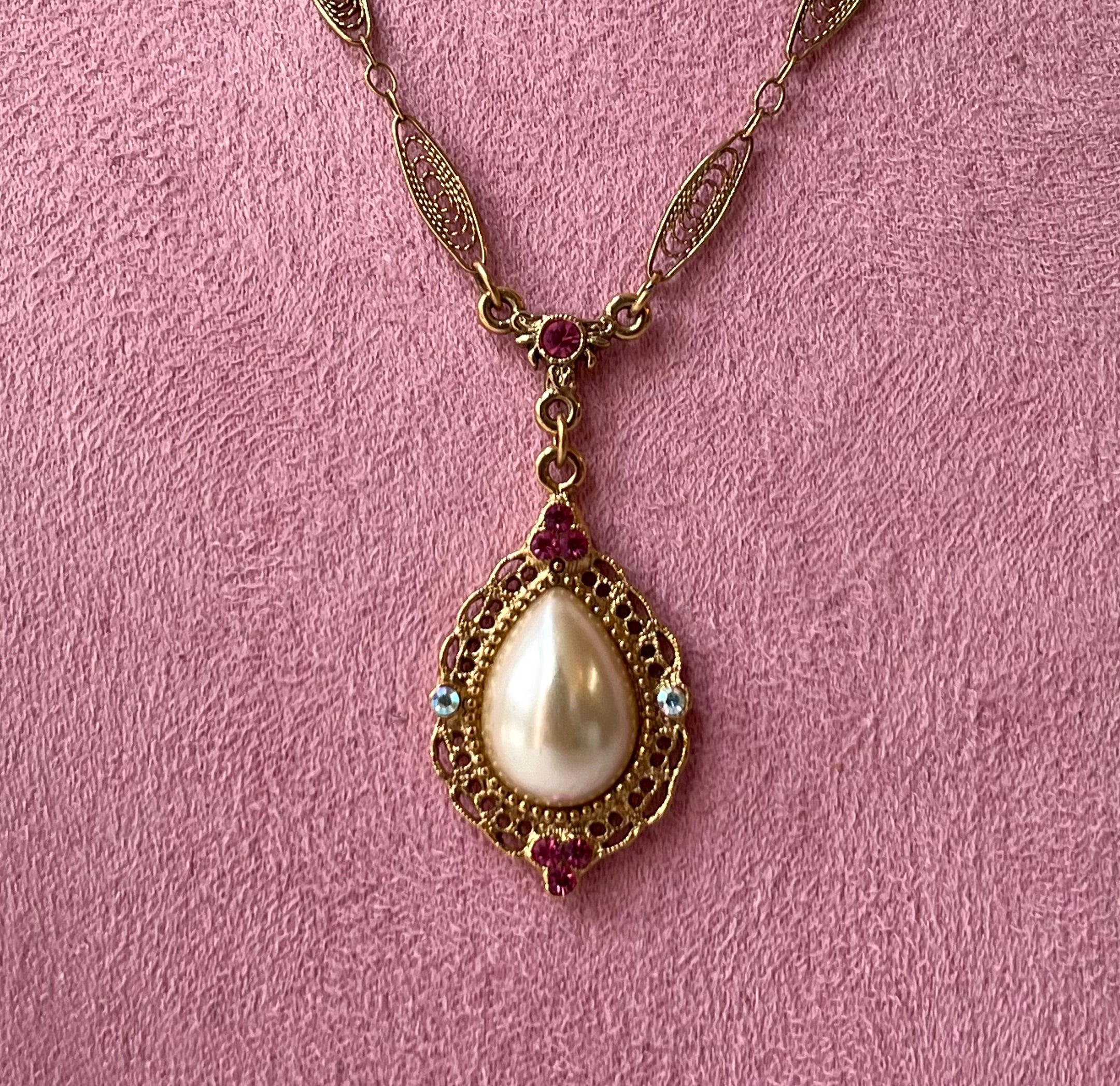 1928 Jewelry & Co. Faux Pearl Filigree Pendant Necklace