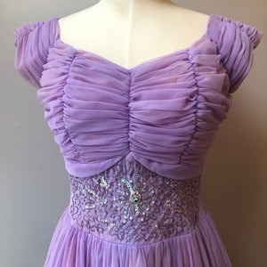 1950’s Hand Sewn Beaded & Sequin Chiffon Party Dress, Size Medium
