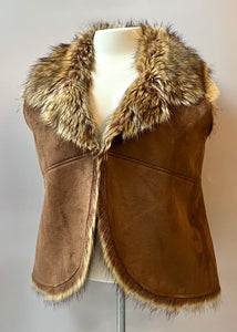 Chicos Brown Faux Suede & Fur Vest, Size: XL