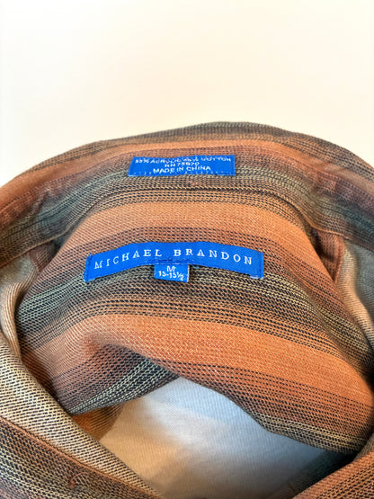 Pre-Owned Michael Brandon Flannel Blend Stripe Shirt, Size: Medium