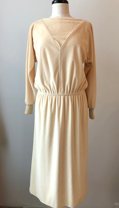 1970’s Non-Stop Velour Elastic Waist Banded Pullover Dress, Size Med