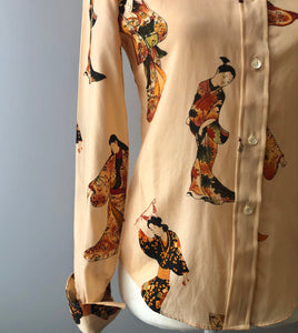 1970’s Tucci Geisha Print Peach Colored Shirt, Size X-Small