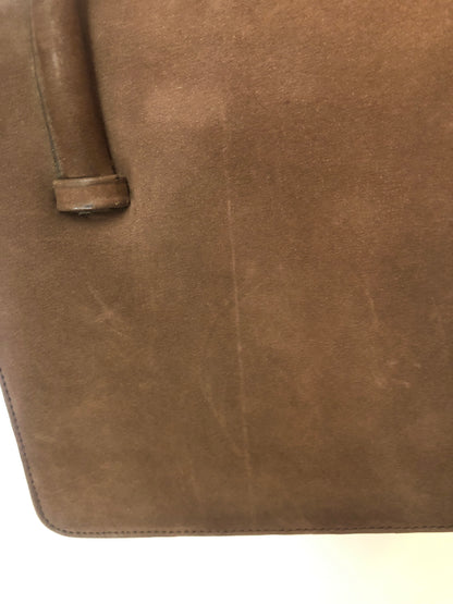 1960’s Areito Brown Suede  & Gold-tone Accordion Double Handled Box Handbag