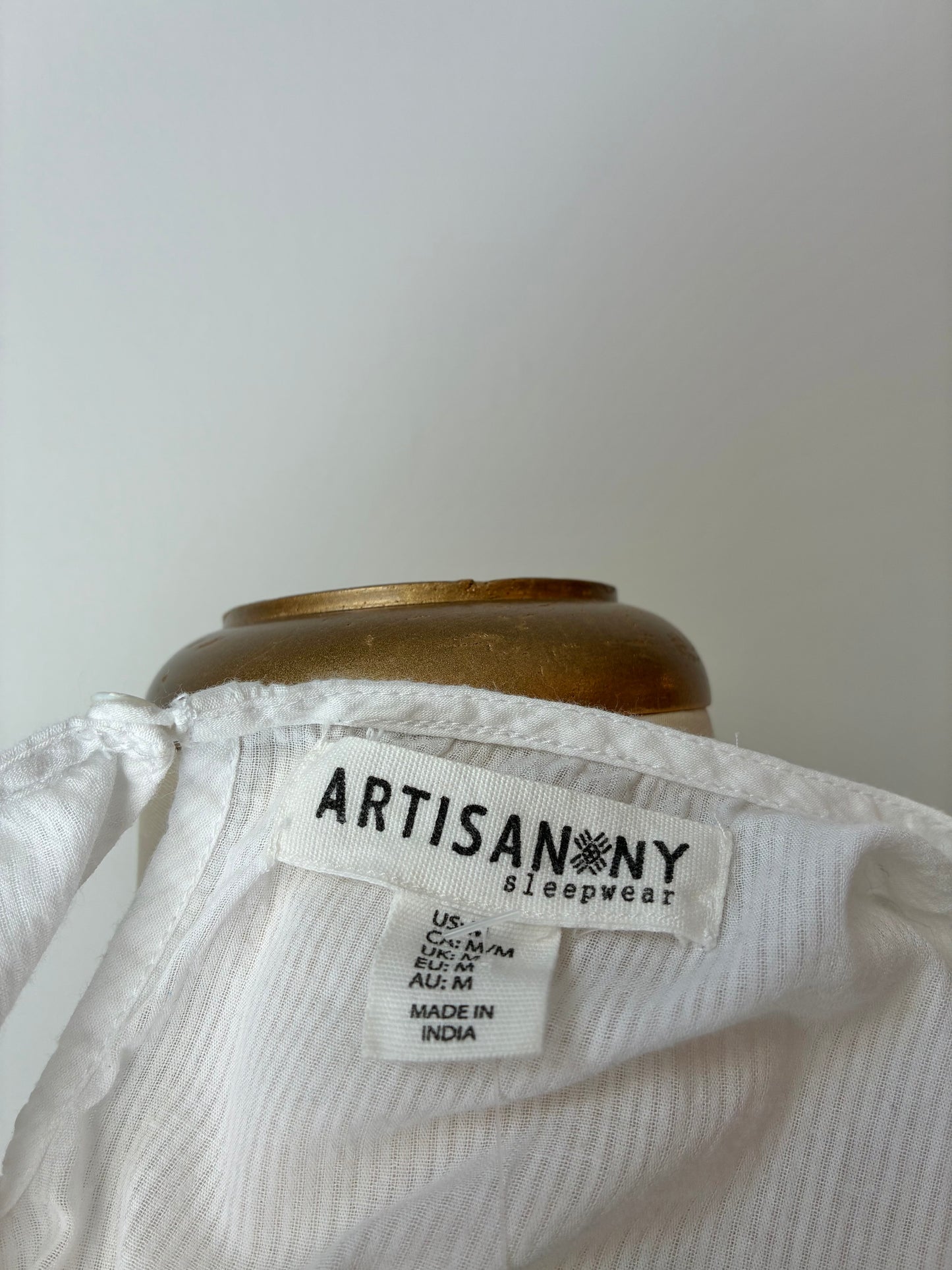 Artisan NY White Babydoll Sleep-dress, 100% Cotton, Size Medium