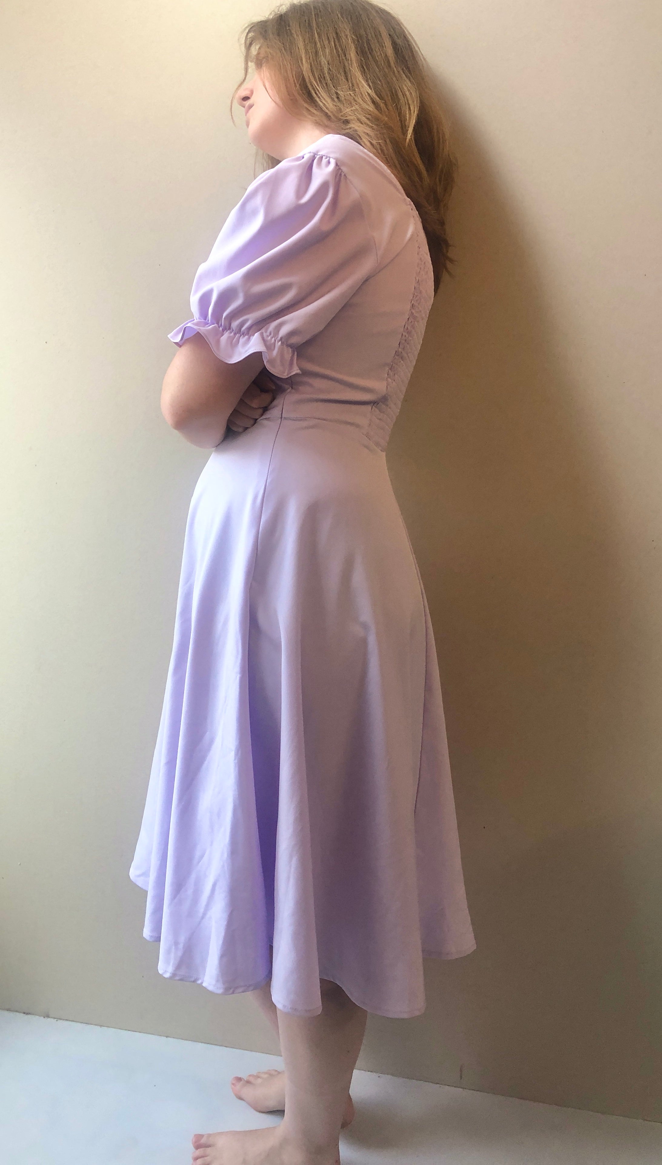 Pre-Owned NWT Belle Poque Lavender Stretch Retro Style Dress, Size Medium