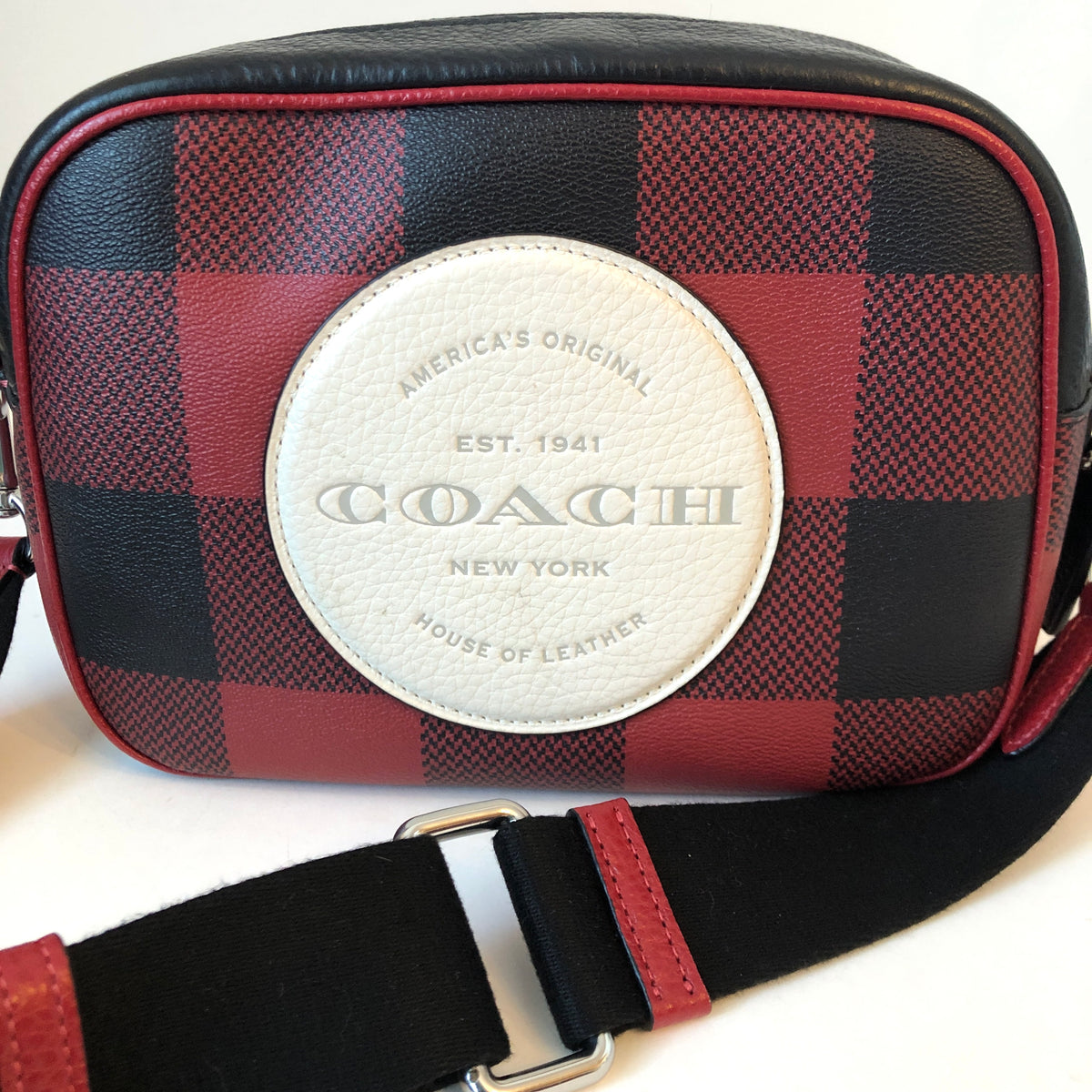 Pre-Owned Coach Buffalo Plaid Leather Dempsey Camera Bag