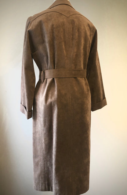 1970’s Hannelore Cocoa Brown Faux Suede Trench Coat, Size 12