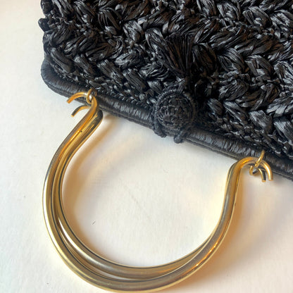 50/60’s Ritter Italian Made Raffia Handbag With Gold-tone Handles