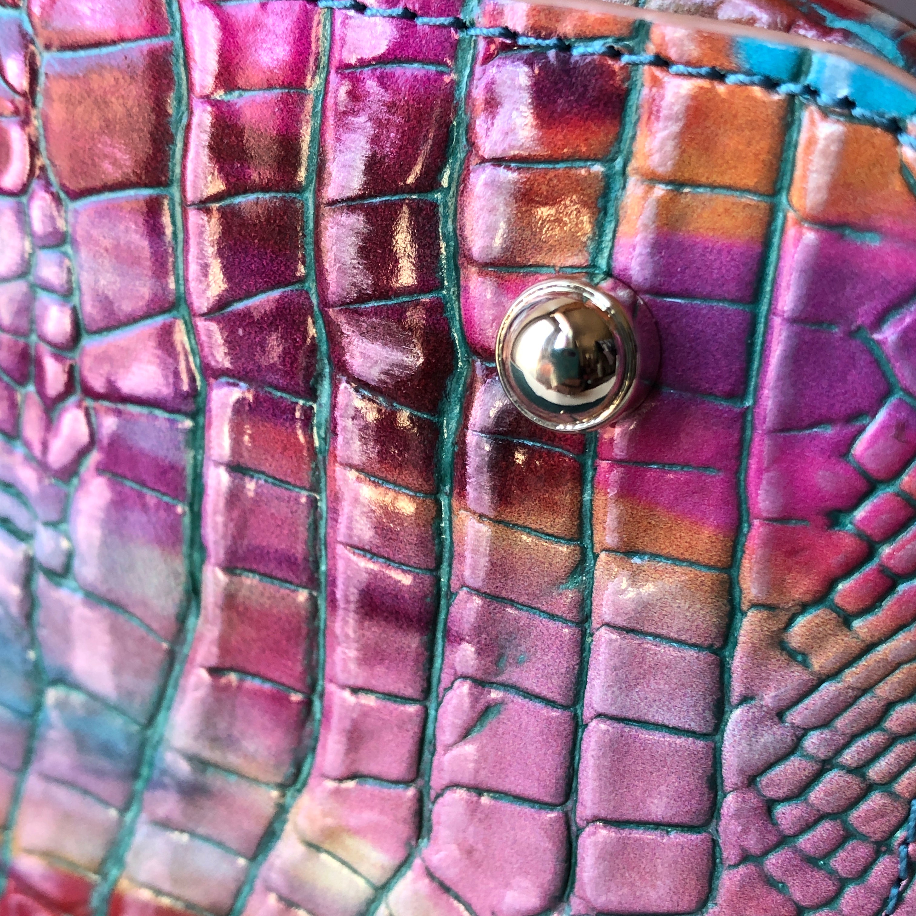Pre-Owned NWT Brahmin Large Croc Embossed Rainbow Fanciful Melbourne Large Duxbury Satchel