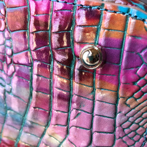Pre-Owned NWT Brahmin Large Croc Embossed Rainbow Fanciful Melbourne Large Duxbury Satchel