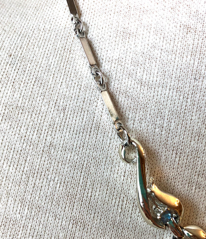 Mid Century Coro Baguette & Round Rhinestone Swirl and Bar Link Choker, 14-17”