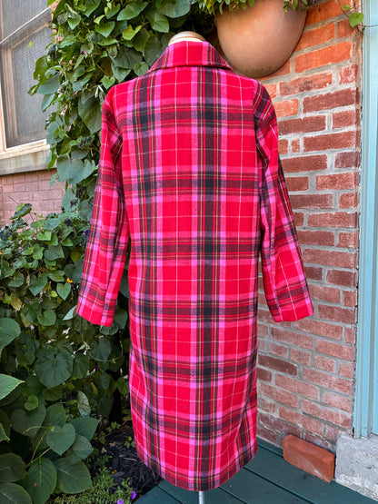 Pre-Owned Old Navy Pink Faux Wool Holiday Plaid Coat, Size Small