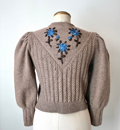 80’s Tracht Exquisit Von Huber Wool Hand Knit Cardigan, Size Small/Medium