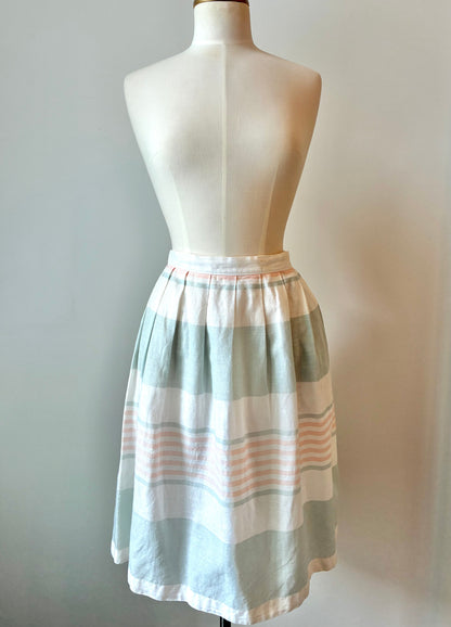 1960’s Russ Petites Thick Stripe Soft Linen Skirt, Size: Small